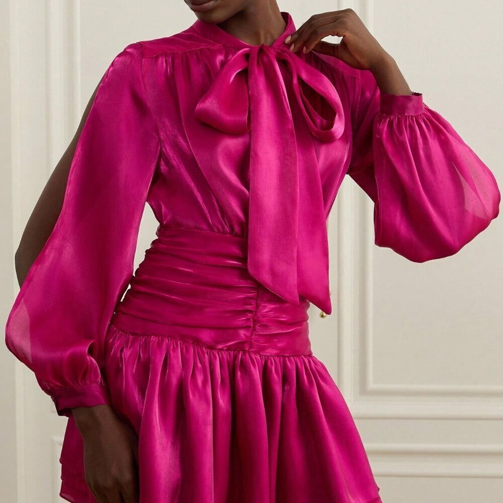 Hot Pink Elegant Women's Mini Satin Dress